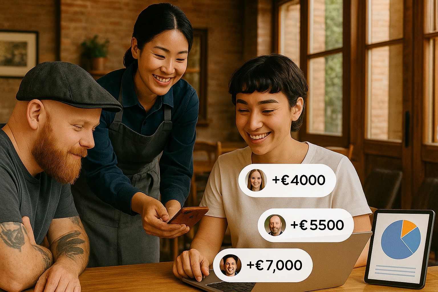 Equipo de servicio feliz